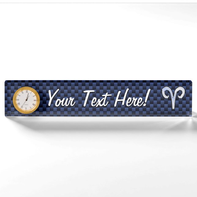 Aries Zodiac Symbol Navy Blue Carbon Fibre Style Namensplakette (Vorderseite)