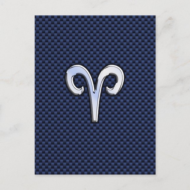 Aries Zodiac Symbol Navy Blue Carbon Fibre Style Postkarte (Vorderseite)