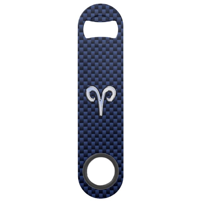 Aries Zodiac Symbol Navy Blue Carbon Fibre Style Speedflaschenöffner (Vorderseite)
