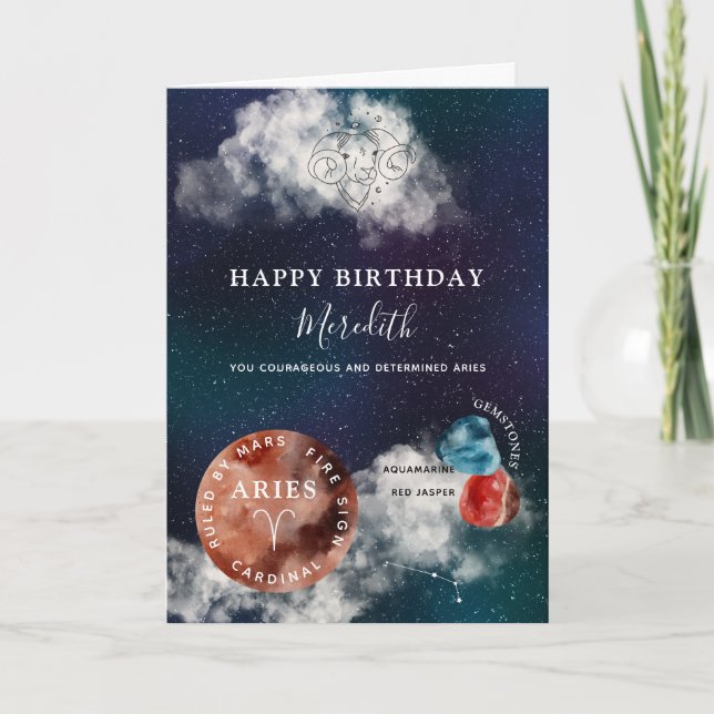 Aries Zodiac Symbol Personalisiert Geburtstag Karte (Vorderseite)