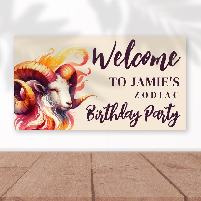 Aries Zodiac Themed Geburtstagsfeier Begrüßungszei Banner (Aries Zodiac-Themed Party Suite | Coordinate with Decor Like This Customizable Welcome Banner!)