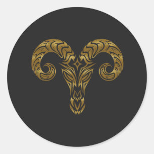 Aries Zodiac - Tribal Gold Runder Aufkleber