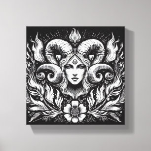 Aries-Zodiak-Göttin mit Widderhörnern – Mystisch  Leinwanddruck