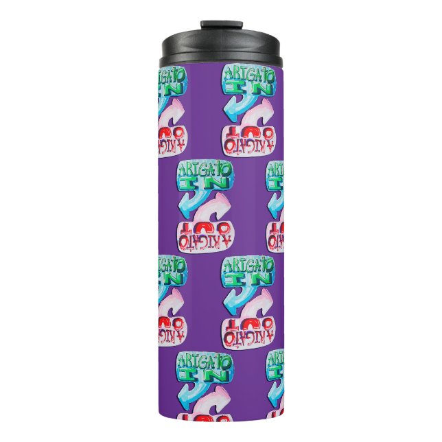 Arigato Rein, Arigato Raus Thermosbecher (Vorderseite)
