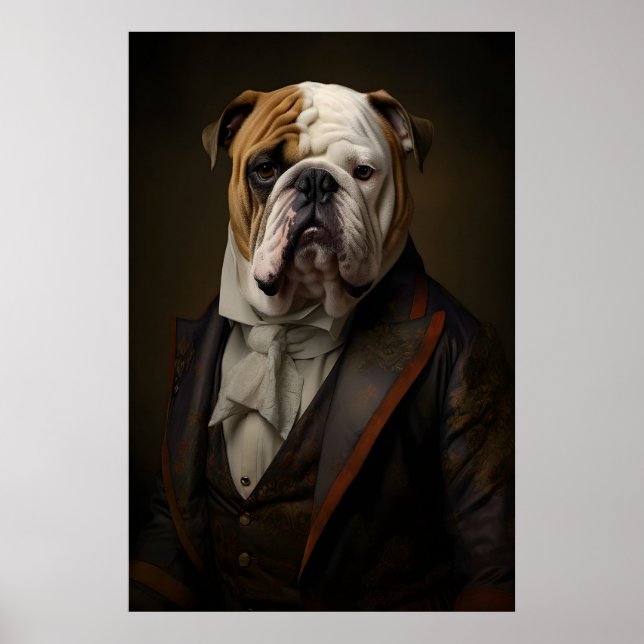 Aristocratic Bulldog Portrait, Funny Renaissance Poster (Vorne)