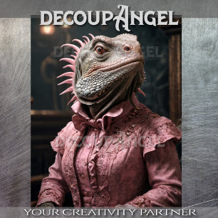 Aristokratische Iguana in rosa-dekoupage- Seidenpapier