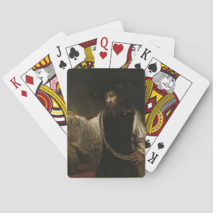Aristoteles (384-322 v. Chr.) mit einer Büste von  Spielkarten