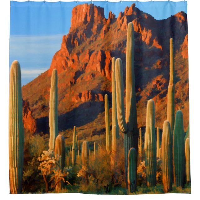 Arizon Wüstesaguaro-Kaktus und Berge Duschvorhang (Vorderseite)