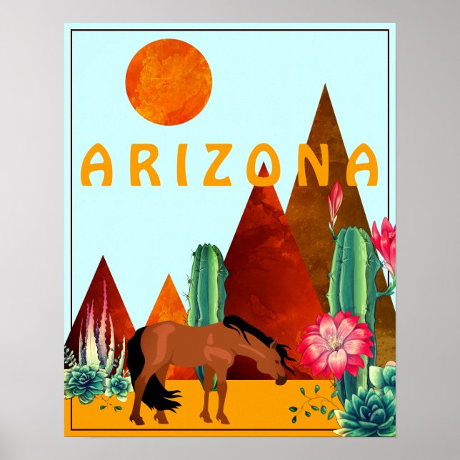 Arizona ~ Berge, Kakteen und Pferdewüste Poster (Vorne)