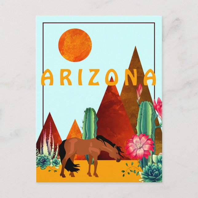 Arizona ~ Berge, Kakteen und Pferdewüste Postkarte (Vorderseite)