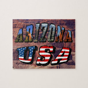 Arizona-Bild und USA-Flagge Text