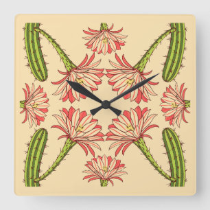Arizona Botanisches Fliesenmuster Quadratische Wanduhr