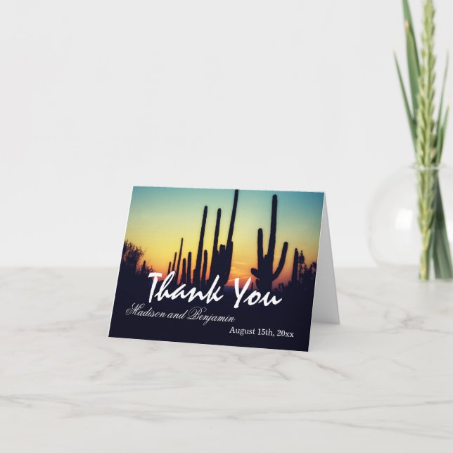 Arizona Cactus Sunset Mariage Merci Cartes (Devant)