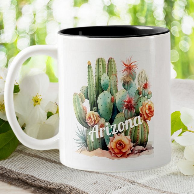 Arizona Cactus Watercolor Garden Pflanze Zweifarbige Tasse (Von Creator hochgeladen)