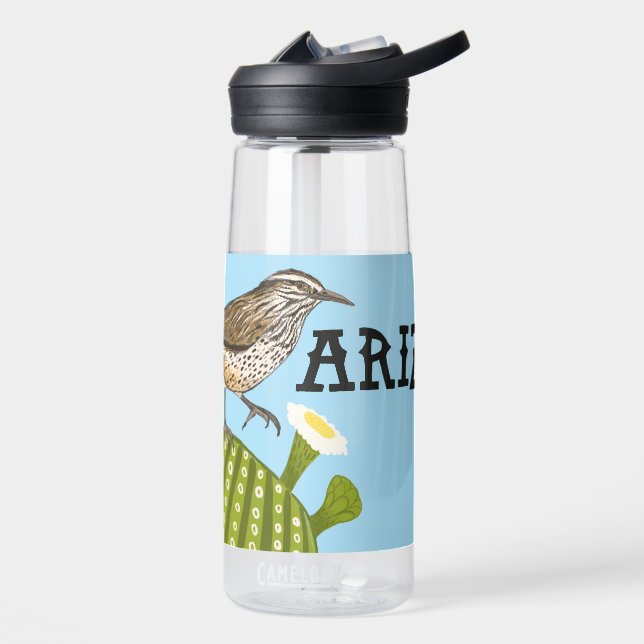 Arizona Cactus Wren Saguaro Cactus Illustration Trinkflasche (Links)