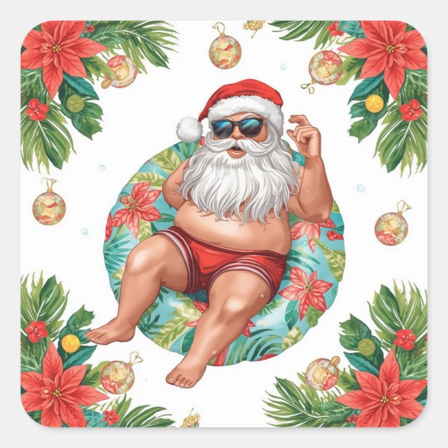 Arizona Christmas themed with Santa Pool party  Quadratischer Aufkleber (Vorderseite)