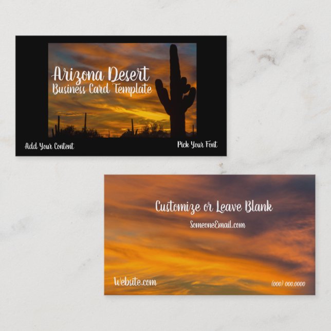 Arizona Desert Cactus Sunset Business Card Visitenkarte (Vorne/Hinten)