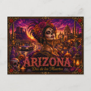 Arizona Día de los Muertos Retro Postkarte