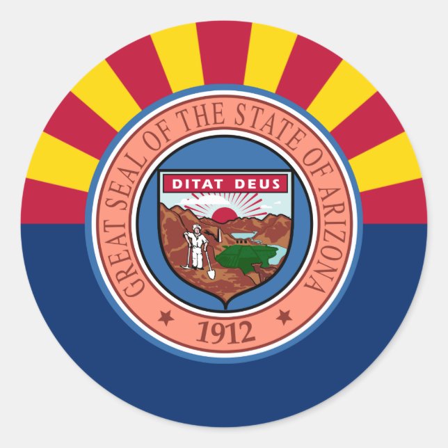 Arizona Flag & Siegel, Flagge von Arizona Runder Aufkleber (Vorderseite)
