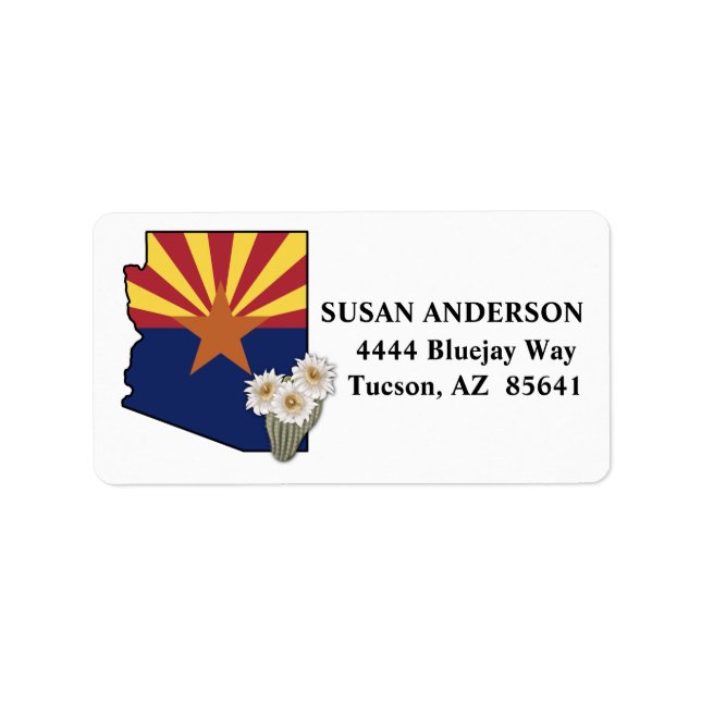 Arizona Flag Staat Blume Saguaro Cactus Blossom Adressaufkleber (Vorne)