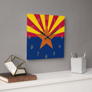 Arizona-Flagge: Sternensonne, Der Kupferstaat Quadratische Wanduhr