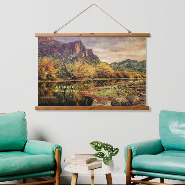 Arizona Fluss Sonoran Wüste Albergo Colmanicchio Wandteppich Mit Holzrahmen (Wohnzimmer)