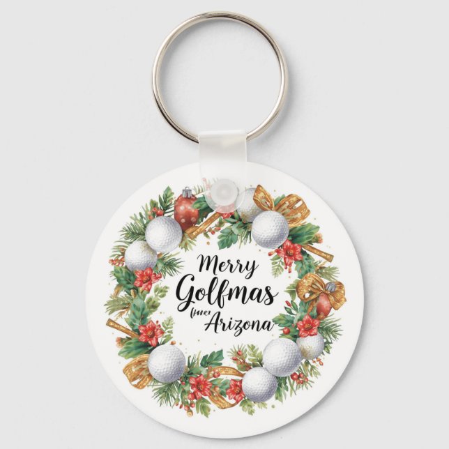 Arizona Golf Christmas Greeting with Golf Wreath  Schlüsselanhänger (Vorderseite)
