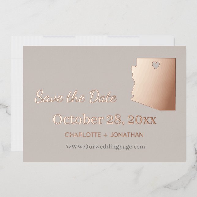 Arizona Hochzeit speichern Datum Rose Gold Folieneinladung (Briefumschlag)