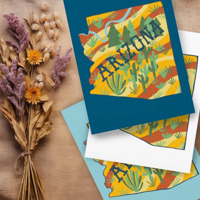 Arizona Illustrierte Karte (Fantastic colorful Arizona state map custom postcard. Add your own text)