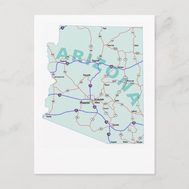Arizona Interstate Map Postcard Postkarte (Vorderseite)