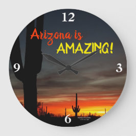 "Arizona ist Phantastisch!" Sonnenuntergang Sonora Große Wanduhr