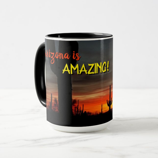 "Arizona ist Phantastisch!" Sunset Sonoran Desert  Tasse (Vorderseite Links)