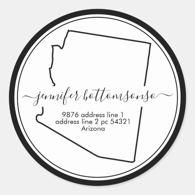 Arizona Karte Rücksendeadresse Unterschrift Runder Aufkleber (Vorderseite)