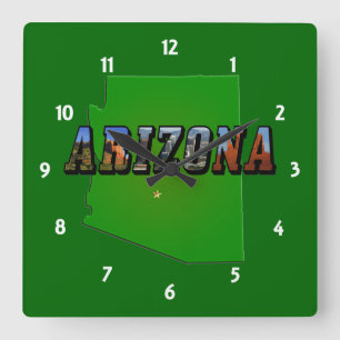 Arizona-Karte und Bildtext Quadratische Wanduhr