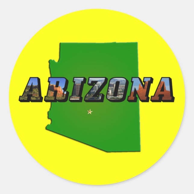 Arizona-Karte und Bildtext Runder Aufkleber (Vorderseite)