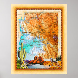 "Arizona-Karten-" "Arizona-Kunst " Poster