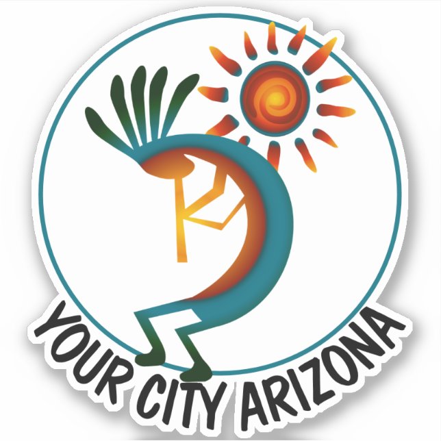 Arizona Kokopelli mit Sun Custom 4" Vinyl Sticker (Vorderseite)