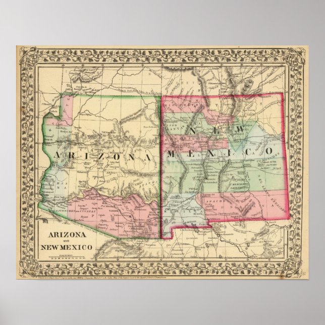 Arizona, New Mexico Map von Mitchell Poster (Vorne)