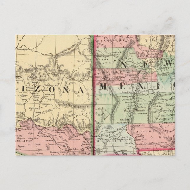 Arizona, New Mexico Map von Mitchell Postkarte (Vorderseite)
