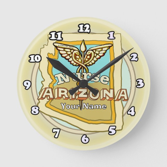 Arizona Nurse Caduceus Runde Wanduhr (Vorderseite)