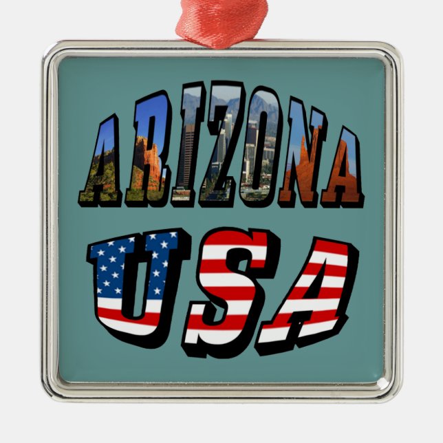 Arizona Picture und USA Flag Text Silbernes Ornament (Vorne)