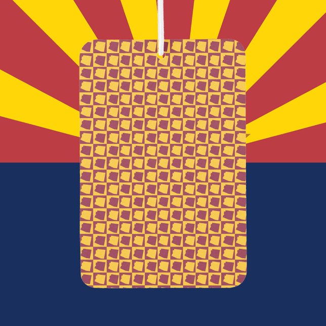 Arizona Pop Art Checkerboard Maroon Gold Pattern Autolufterfrischer (A fun air freshener with a maroon and gold checkerboard pattern of Arizona)