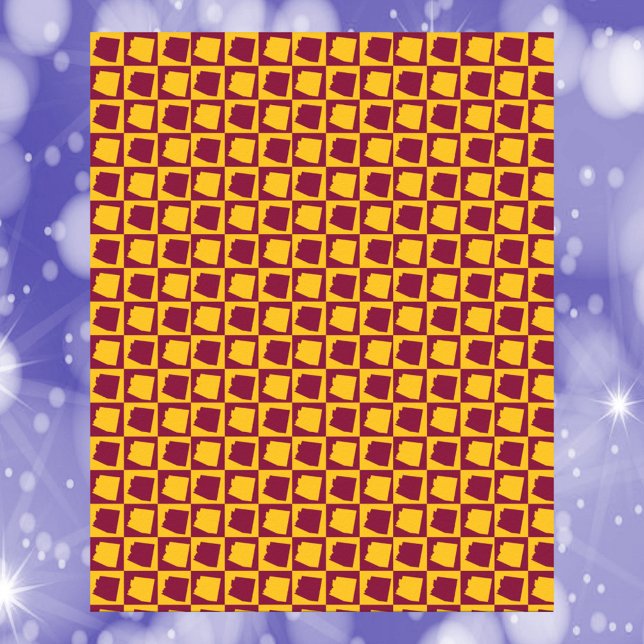 Arizona Pop Art Checkerboard Maroon Gold Pattern Poster (A poster with a maroon and gold checkerboard pattern featuring the US state of Arizona)
