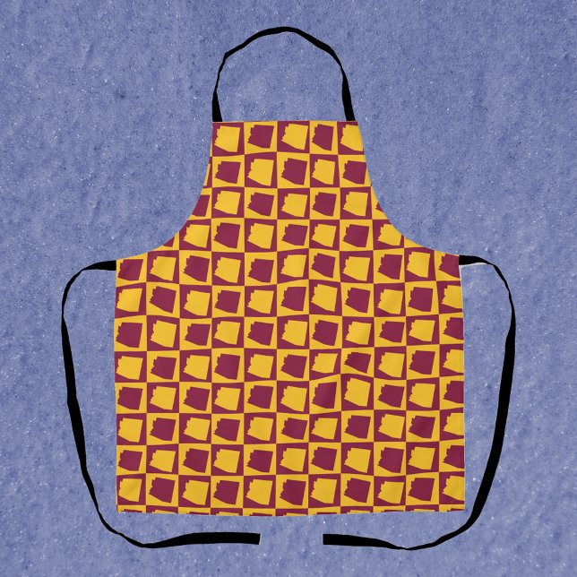 Arizona Pop Art Checkerboard Maroon Gold Schürze (An apron with a maroon and gold pattern featuring the US state of Arizona.)