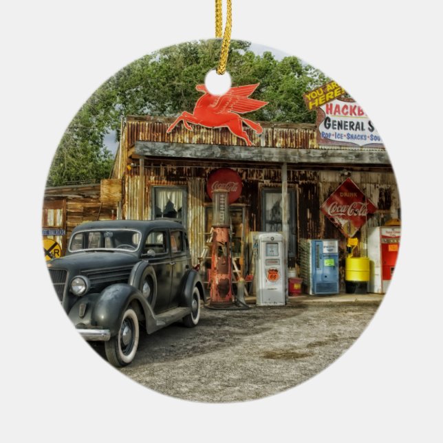 Arizona Route 66 rustikales Retro-Geschäft Keramikornament (Vorne)