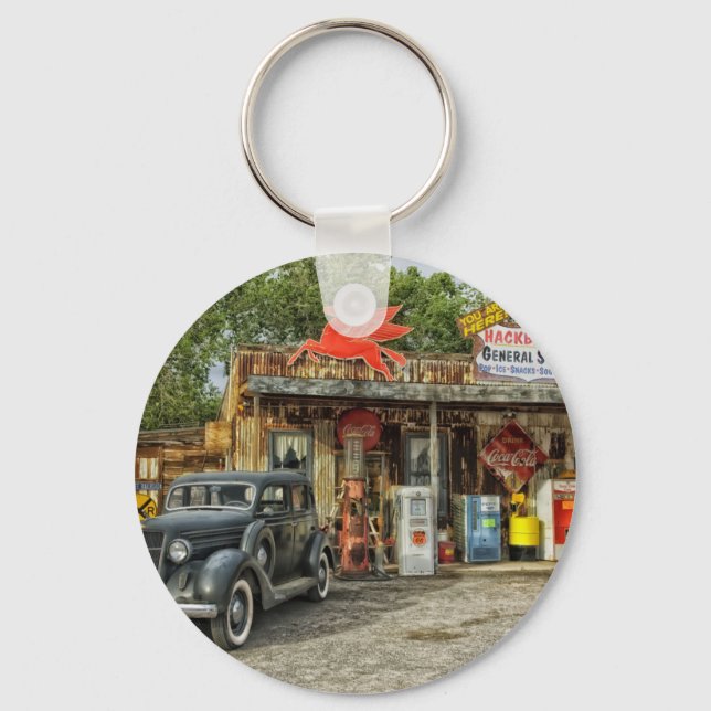 Arizona Route 66 rustikales Retro-Geschäft Schlüsselanhänger (Vorderseite)