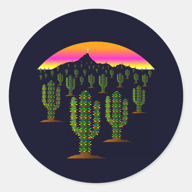 Arizona Saguaro Cactus Christmas Lights at Sunset Runder Aufkleber (Vorderseite)