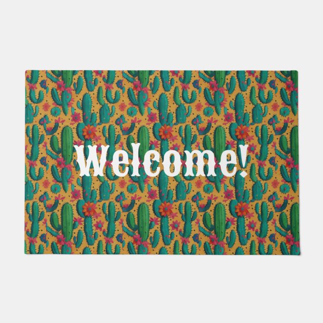 Arizona Saguaro Cactus Floral Seamless Pattern Fußmatte (Vorderseite)