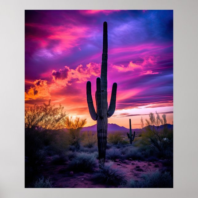 Arizona Saguaro Cactus Southwestern Desert Sunset Poster (Vorne)