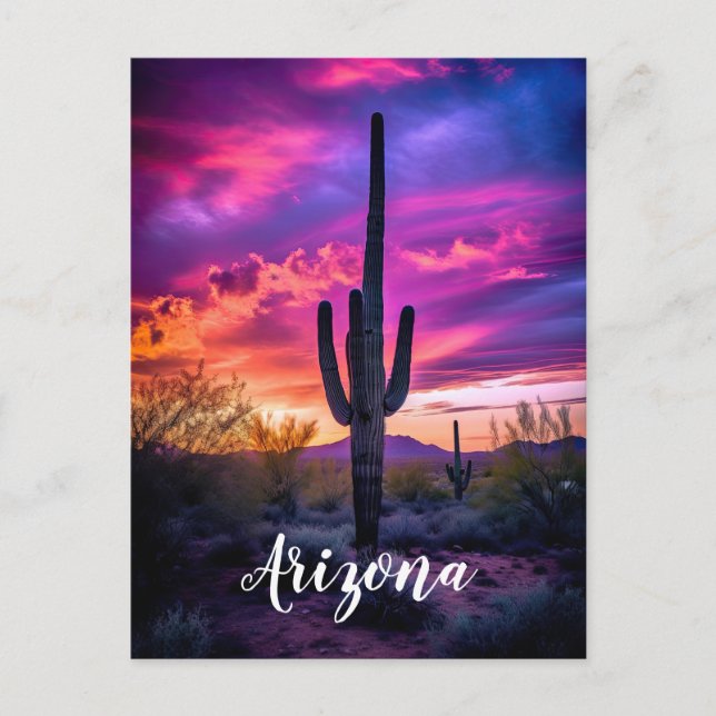 Arizona Saguaro Cactus Southwestern Desert Sunset Postkarte (Vorderseite)